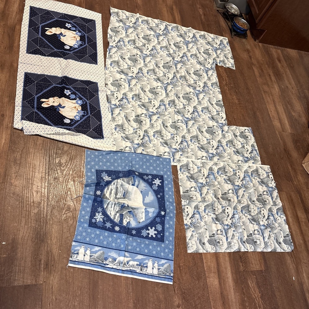 Polar Bears Pillow Panels Fabric Lot Quilting Lot